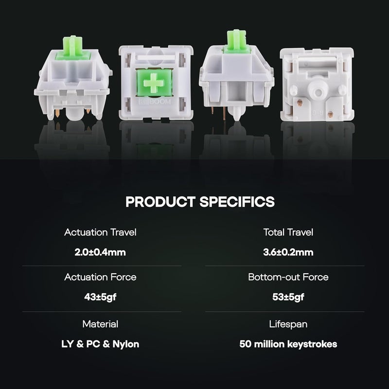 KiiBoom Flick Linear Mechanical Switch Set, 43gf, Pre-Lubed, 5-Pin Creamy Switches, 35 Pieces for Mechanical Gaming Keyboard, with LY Stem, PC+Nylon Housing, Compatible with MX Keycaps - Image 3